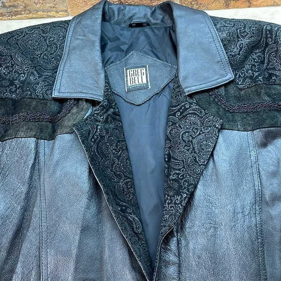 Greg Bell Leather Trench Coat Long Sleeve Collared Button Midi Black Size S - Picture 5 of 16